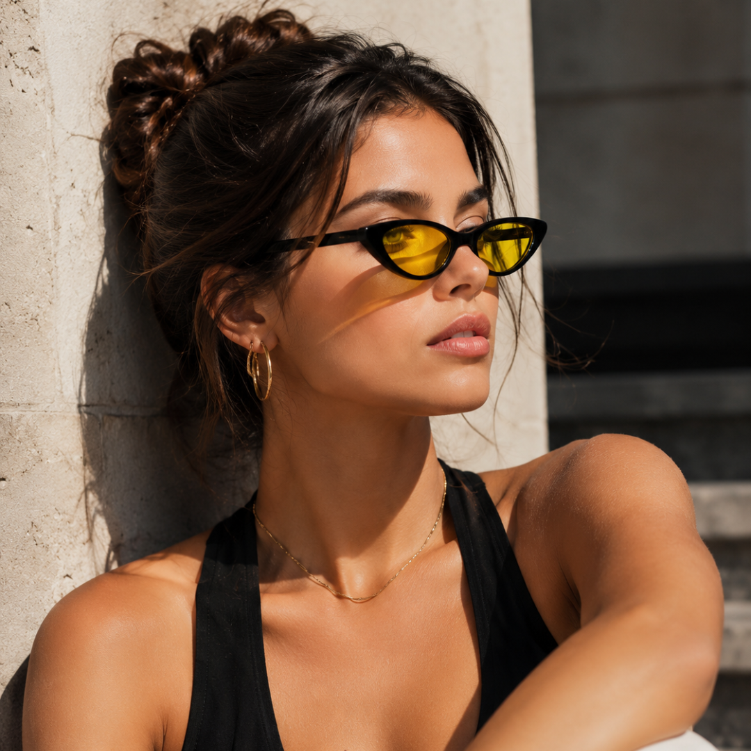 Black Yellow Cat Eye Funky Sunglasses for Women