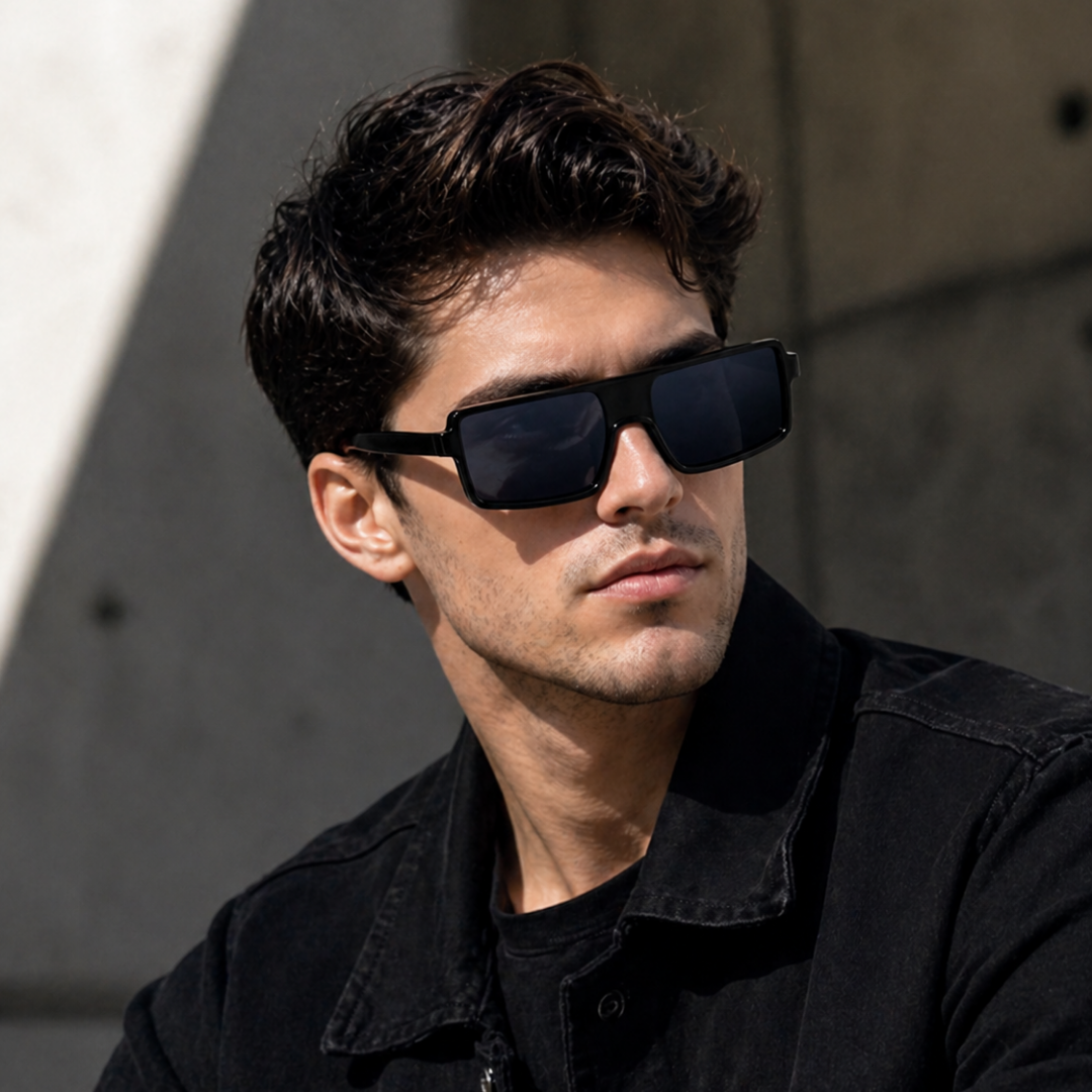 Black Rectangle Trendy Sunglasses for Men