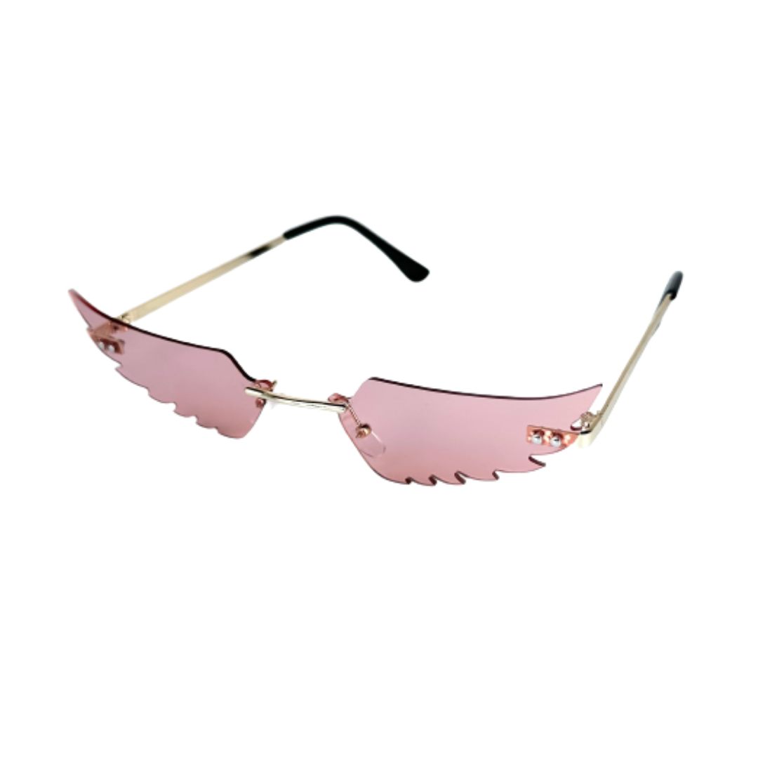 pink bat shaped funky sunglasses for men and women front side view